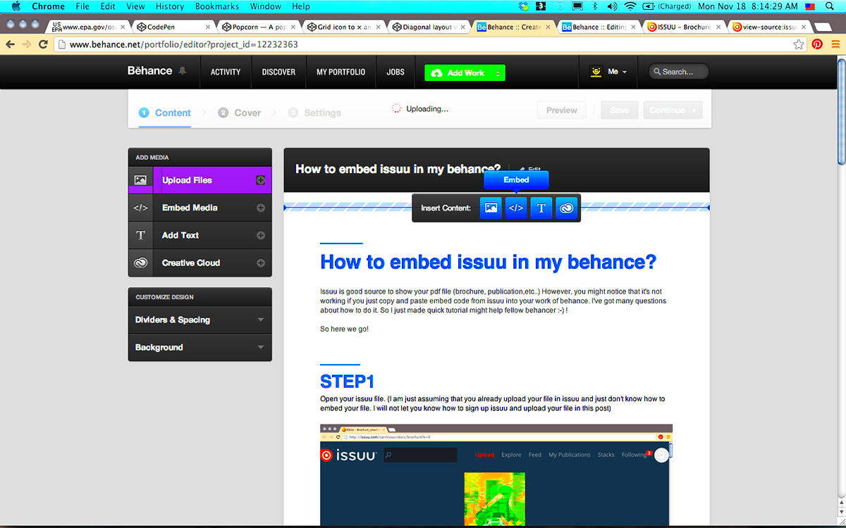 How to embed issuu in my behance on Behance