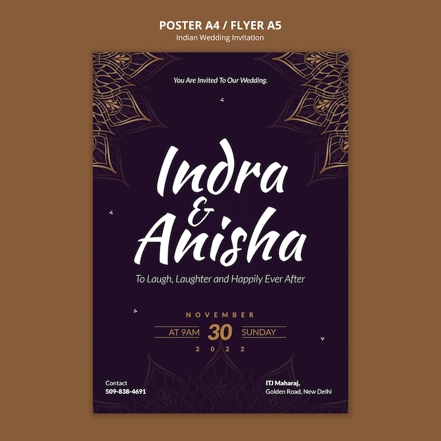 Indian Wedding Invitation Poster Template for Free Download