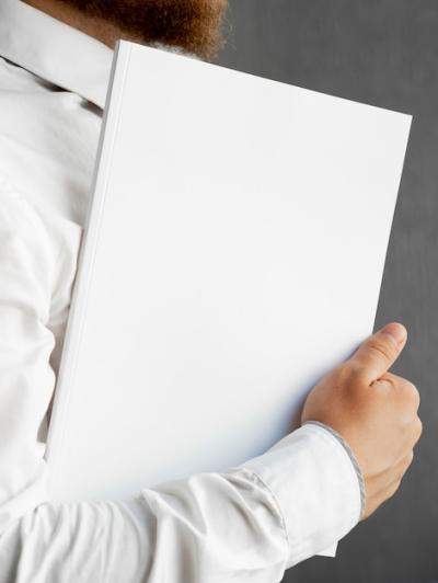 Close-up Man Holding a Stack of Paper Mock-up