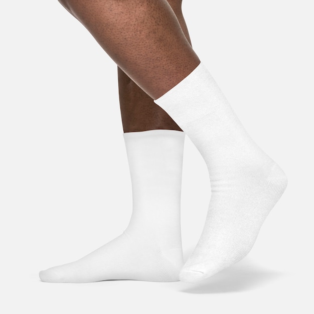 White crew socks on white background