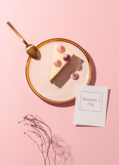 Top View of Cake Slice on Plate for Valentine’s Day