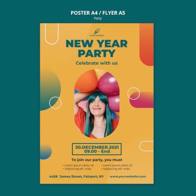 Party Celebration Poster Template with Woman and Balloons