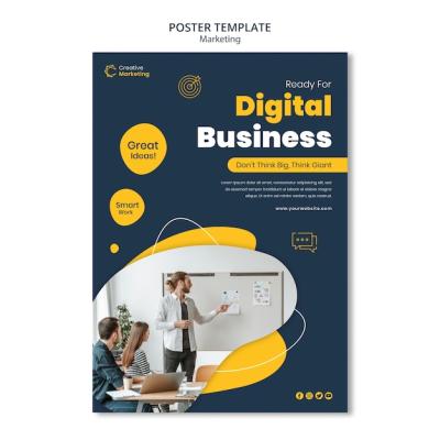 Poster template design featuring young man presenting – Free Download