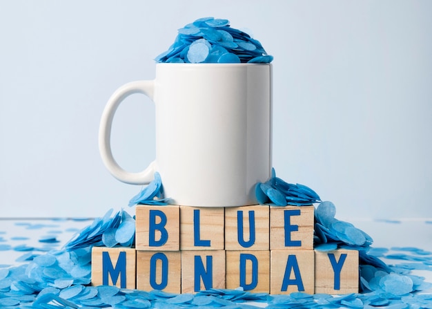 Blue Monday with Mug and Paper Rain