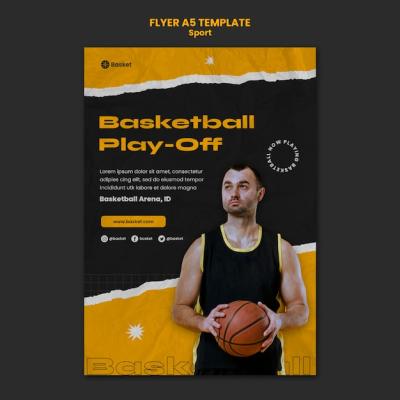 Vertical Flyer Template for Basketball Game with Male Player