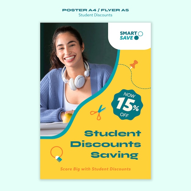 Flat Design Student Discounts Poster Template