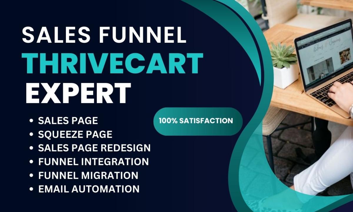 I will build sales funnel on Thrivecart, Samcart, Simvoly, and Thrivecart landing page