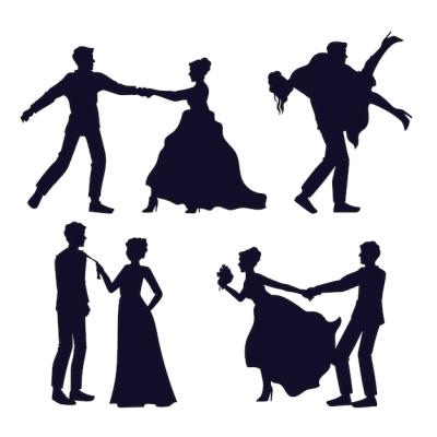 Hand drawn wedding couple silhouette