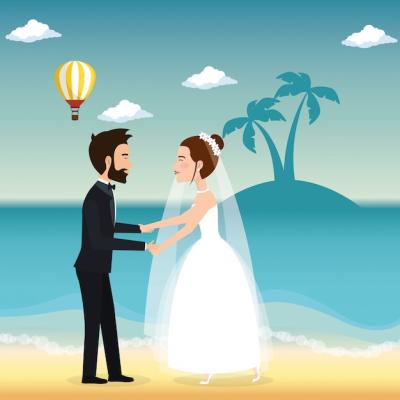 Just Married Couple in the Beach