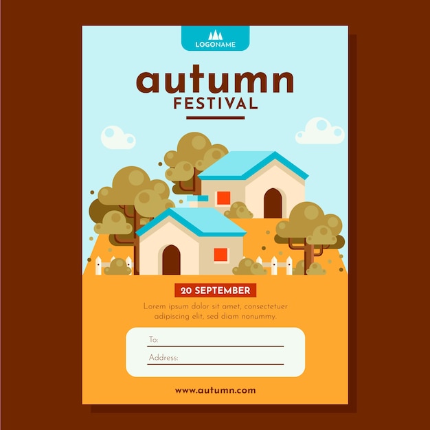 Flat invitation template for autumn celebration