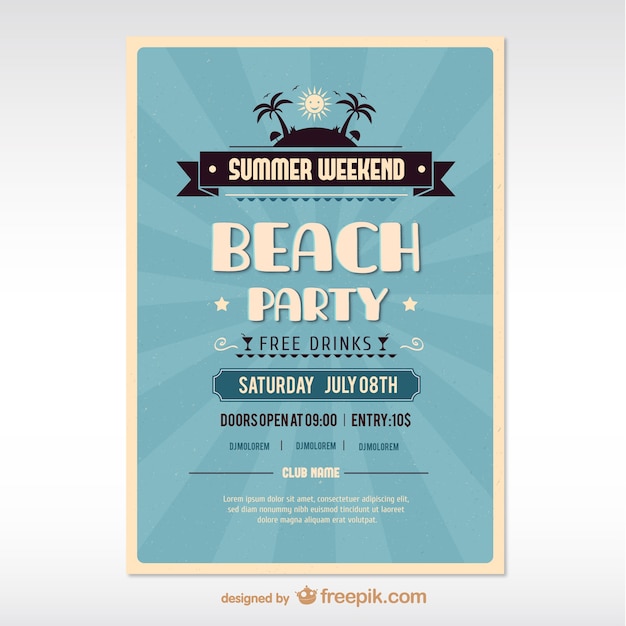 Blue Summer Beach Party Vector Templates