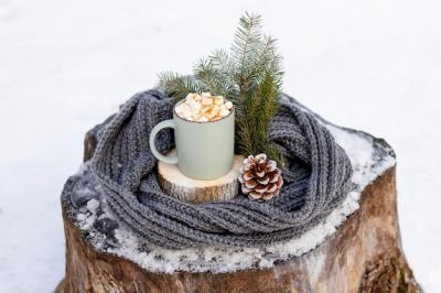 High Angle Winter Scene with Hot Drink