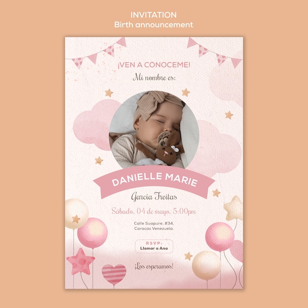 Birth Announcement Invitation Template