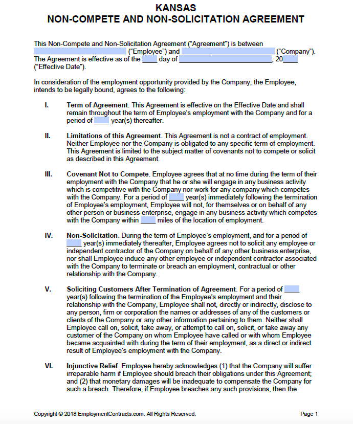 Kansas NonCompete NonSolicitation Agreement PDF Word