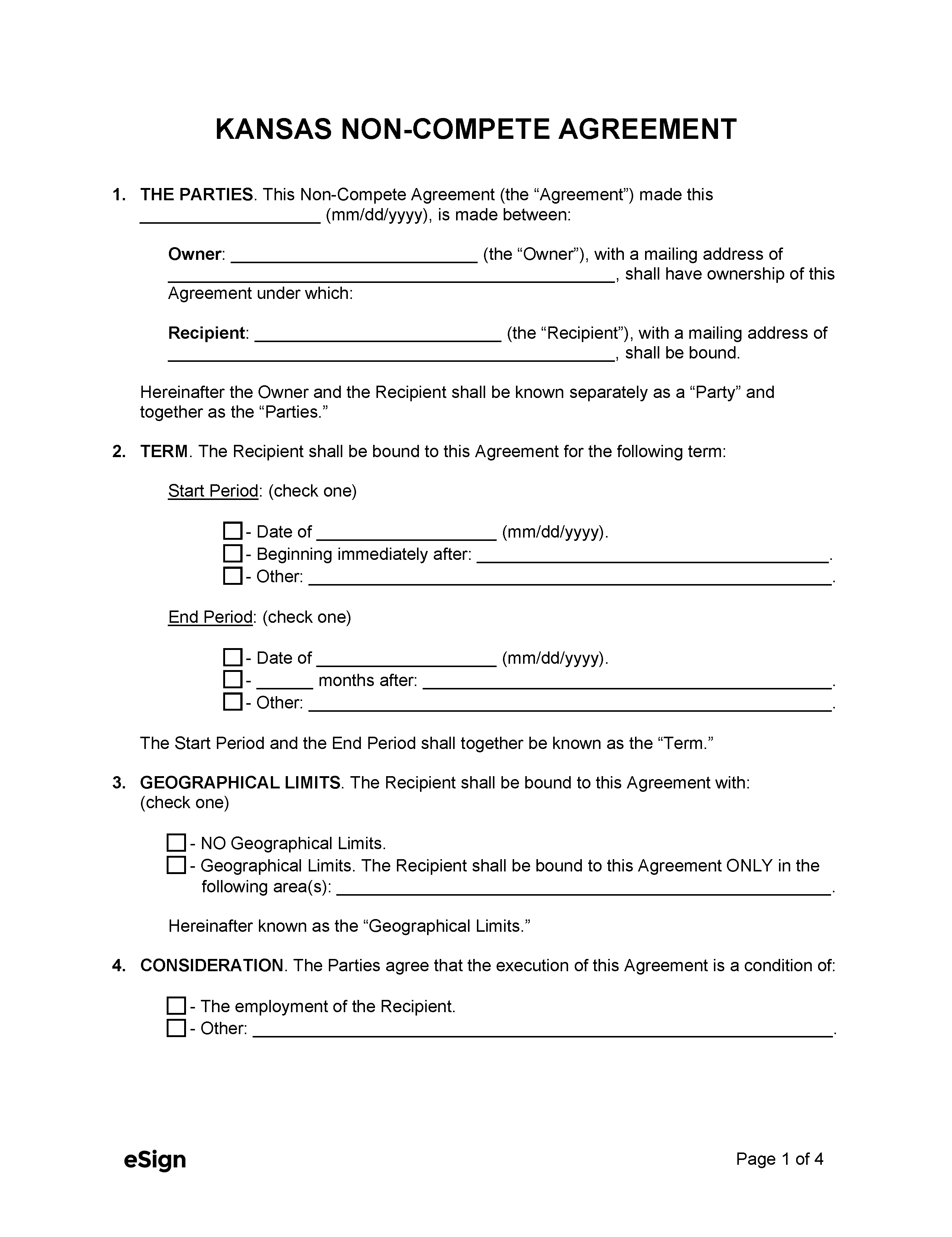 Free Kansas NonCompete Agreement Template PDF Word