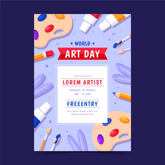 Flat World Art Day Vertical Poster Template