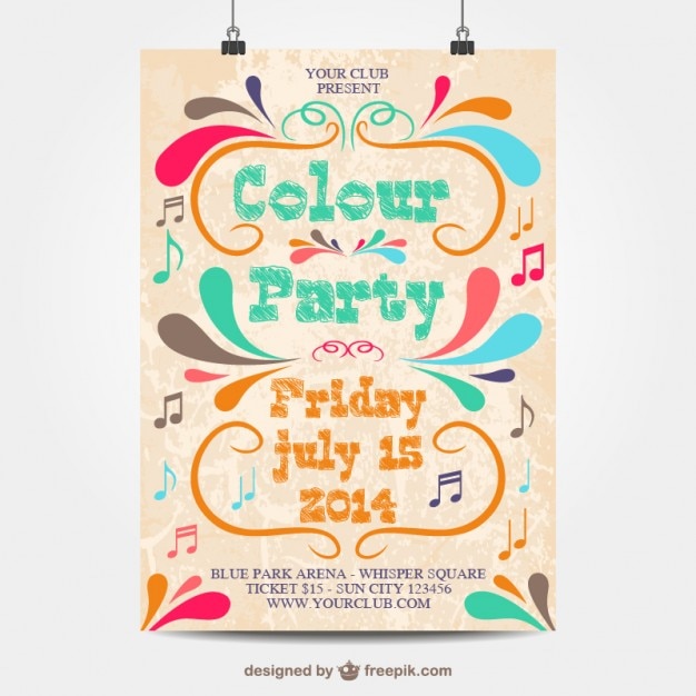 Colour party poster with music notes – Free Download