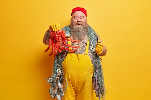 Bearded Boatswain with Big Octopus and Smoking Pipe Free Stock Photo Download