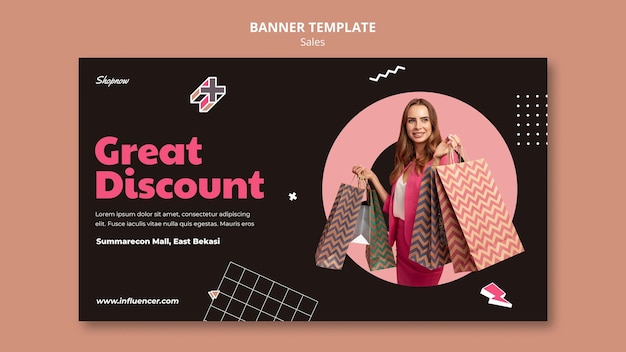 Banner template with woman in pink suit for free download