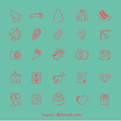 Doodle Wedding Icons Set