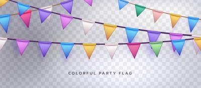 Colorful Triangle Flag Party Garland Vector Templates Available for Free Download