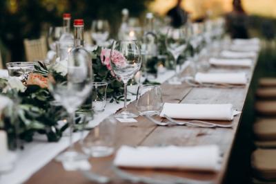 Side View of a Huge Decorated and Served Table