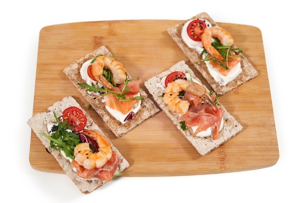 Delicious Healthy Toasts with Fresh Seafood – Free Download Stock Photo