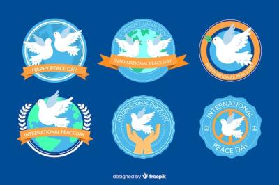 Flat Design Peace Day Badge Collection – Free Download