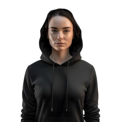 3D Rendering of a Young Woman in Black Hoodie Isolated on White Background