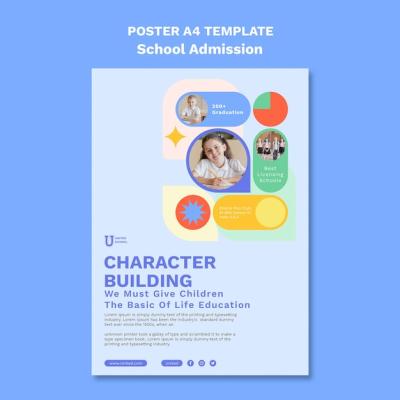 Flat Design School Admission Poster Template