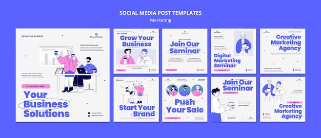 Hand Drawn Marketing Concept Instagram Posts – Free Download