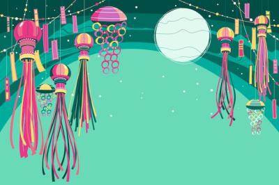 Flat Tanabata Background with Ornaments