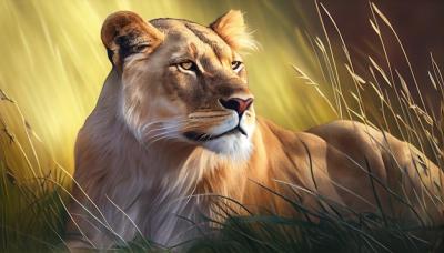 Nature Majesty Lion Fierce Beauty at Sunset Generative AI