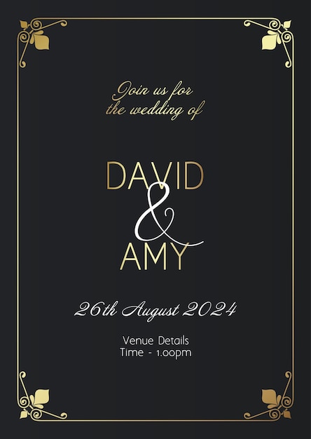 Elegant Black and Gold Wedding Invitation Design