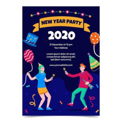 Hand Drawn Flat New Year Vertical Poster Template