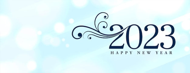 Happy new year 2023 greeting banner with bokeh effect