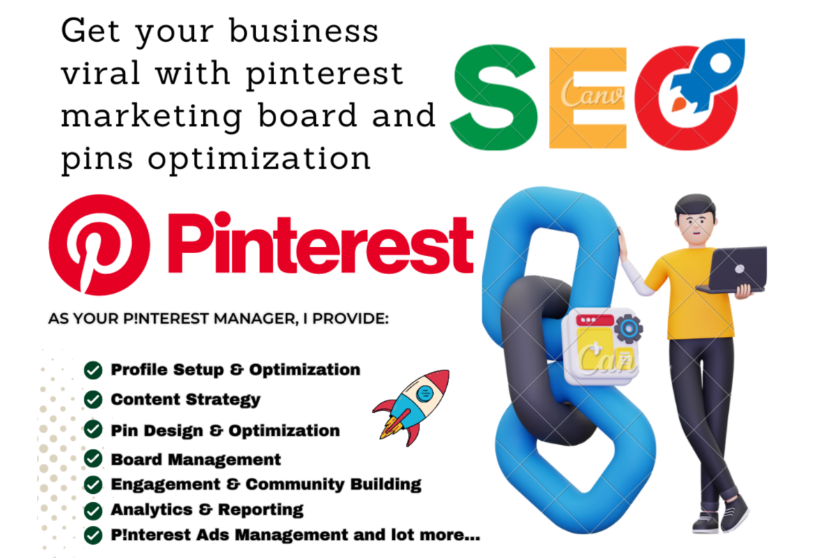 I will get your business viral with Pinterest marketing board and pins optimization