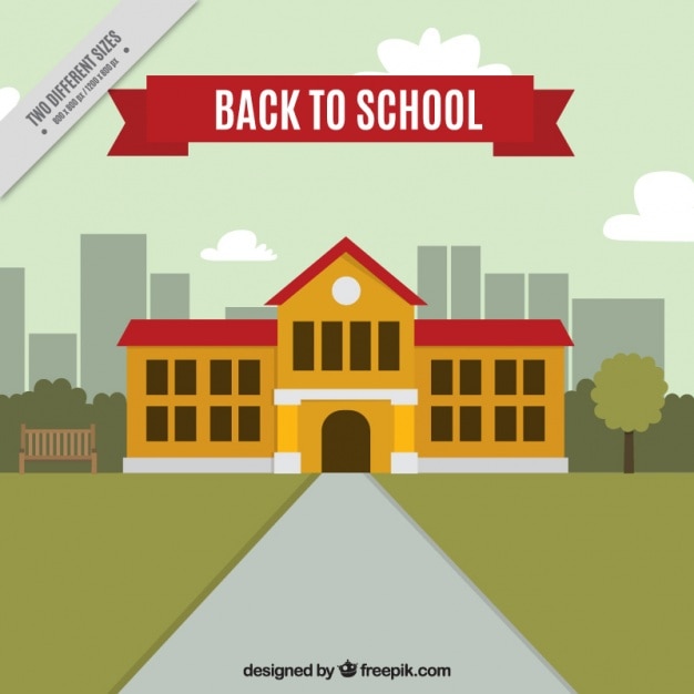 School with Garden and Trees Vector Template – Free Download