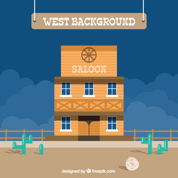 Western background with saloon in flat design