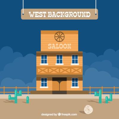 Western background with saloon in flat design