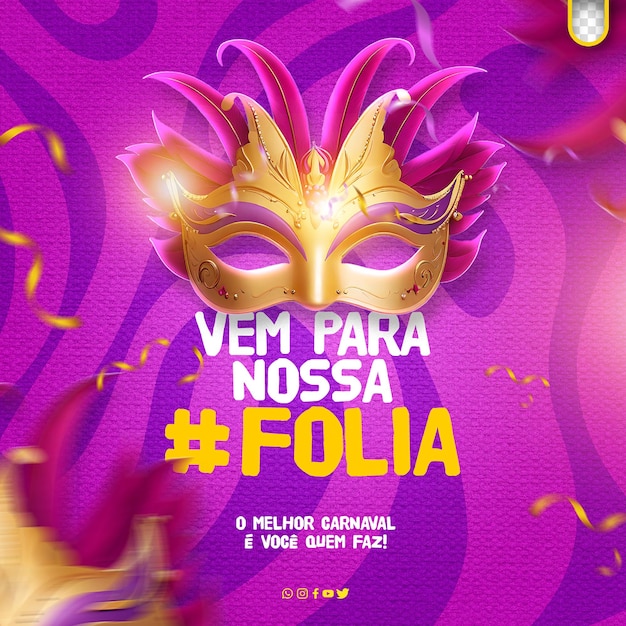 Psd template social media carnival festivities brazil with colorful background carnaval brasil