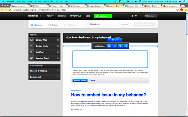 How to embed issuu in my behance on Behance