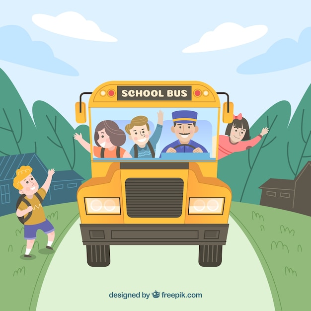 School Bus and Children Vector Templates for Free Download