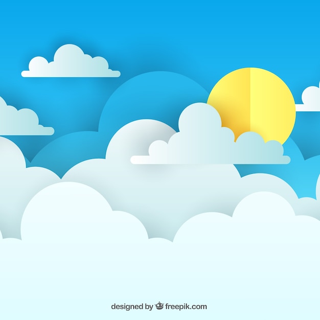 Aesthetic Day Sky Background with Clouds in Paper Texture