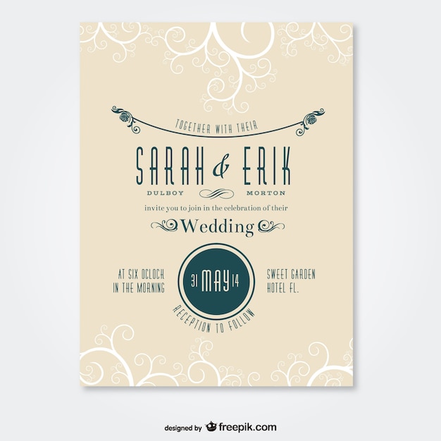 Retro Wedding Card Swirl Design