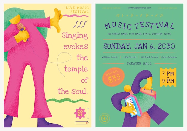 Colorful Concert Poster Template Vector with Musicians Flat Graphic