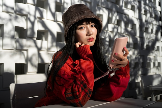 Asian Woman Wearing Bucket Hat Medium Shot