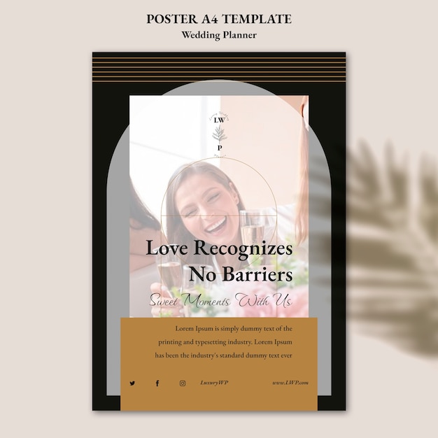 Wedding Planner Vertical Poster Template with Leaf Shadow Design