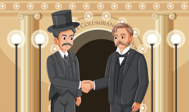 Nikola Tesla’s Alliance with George Westinghouse: A Free Vector Cartoon Illustration