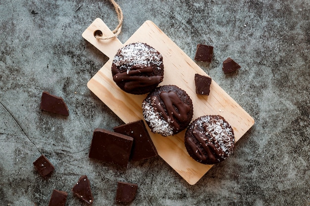 Top view of delicious chocolate cupcakes